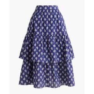 J. Crew Womens Blue tiered Floral print NWT SIze Medium Midi Skirt Preppy spring